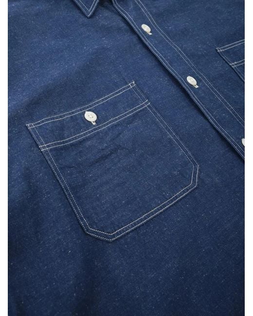 Kaptain Sunshine Blue Contrast-Stitch Chest-Pockets Shirt for men