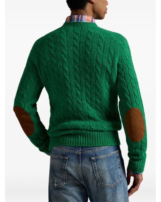 Polo Ralph Lauren Cable-Knit Elbow-Patch Sweater in Green for Men