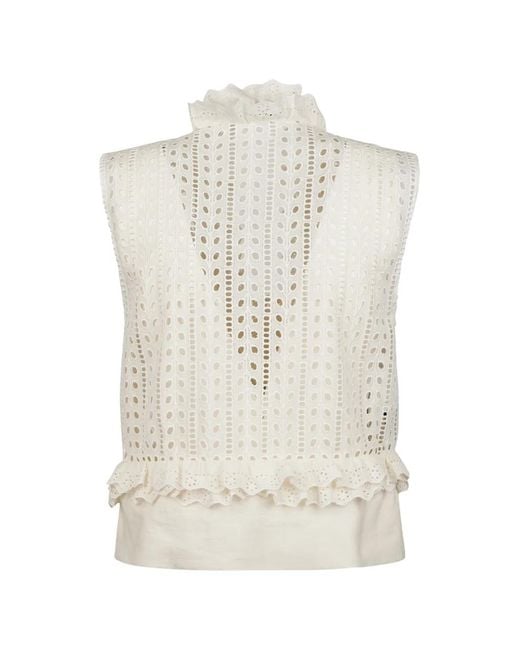 Alberta Ferretti White Ruffled Eyelet Blouse