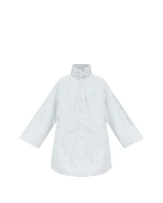 Emporio Armani White Logo-Print High-Neck Coat
