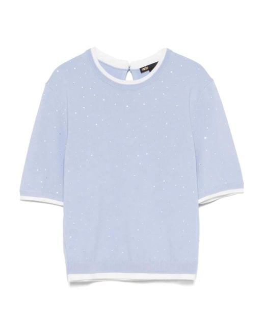 Maje Blue Rhinestone-Embellished T-Shirt