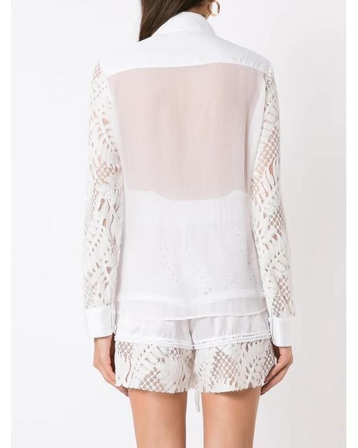 Amir Slama White Broderie-Anglais Lace Panelled Shirt