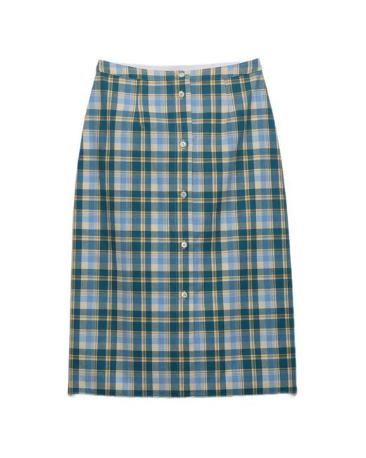 Prada Blue Plaid Cotton Pencil Skirt