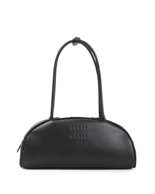 Miu Miu Black Beau Embossed-Logo Shoulder Bag