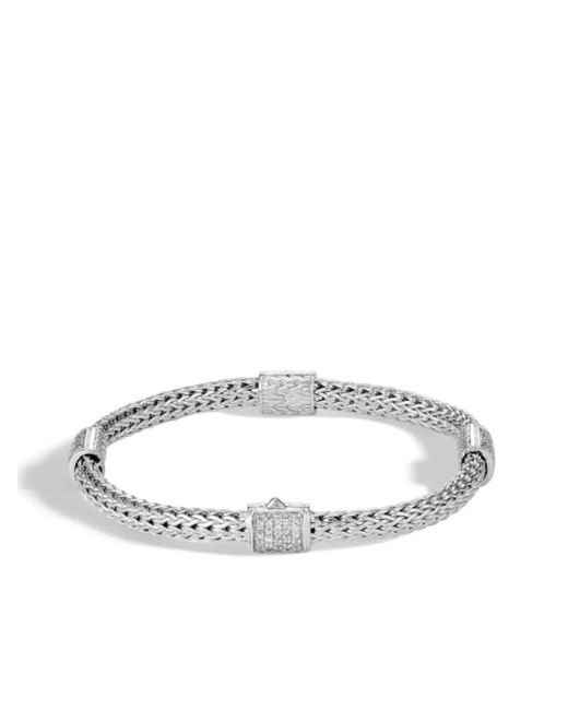 John Hardy White And Diamond Pave Classic Chain Four-Station Bracelet