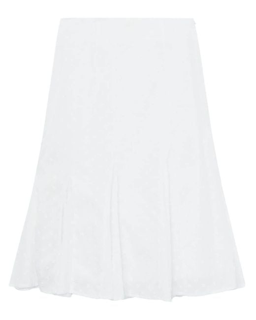 YUHAN WANG White Floral-embroidered Cotton Midi Skirt