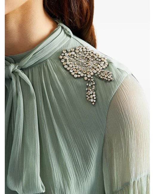 Erdem Green Embellished Silk Maxi Dress