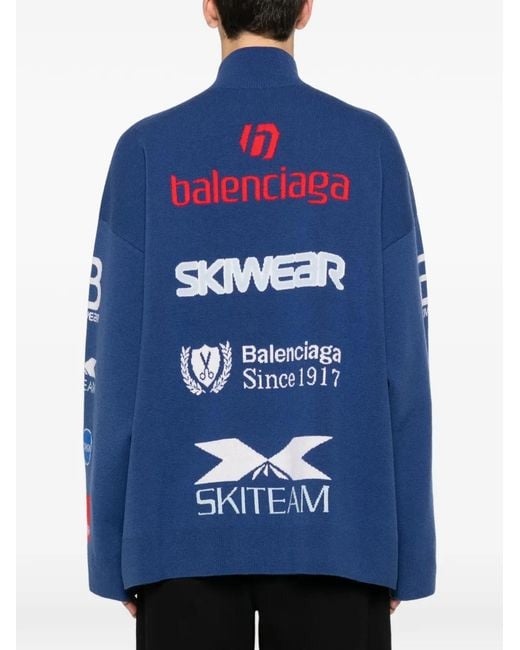 Balenciaga Blue Sponsor Jacquard Turtleneck Sweater for men