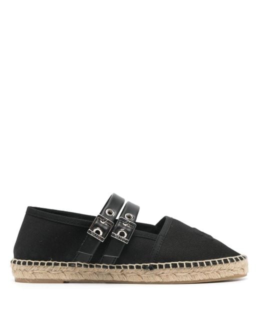 Ganni Black Cotton Espadrilles With Embossed Logo And Double Front Strap
