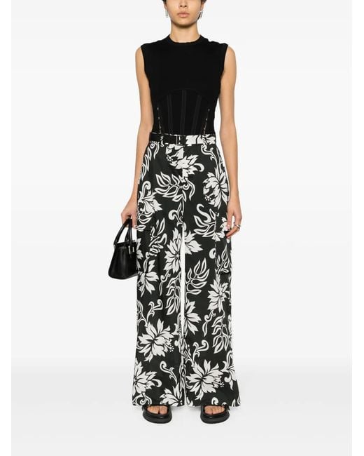 Sacai Black Floral-Print Palazzo Trousers