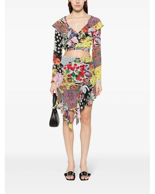 Moschino Yellow Abstract-Pattern Print Wrap Top