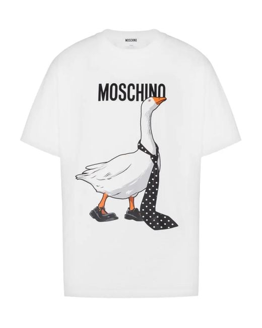 Moschino White Short-Sleeve T-Shirt With Playful Goose Graphic for men