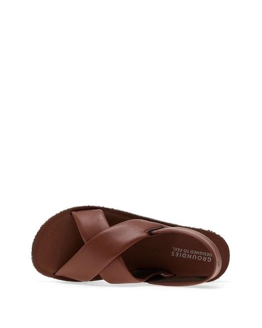 Groundies Brown Crossover-Strap Slingback Sandals