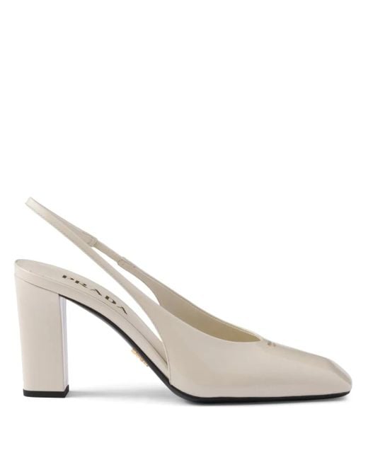 Prada White 85Mm Leather Slingback Pumps