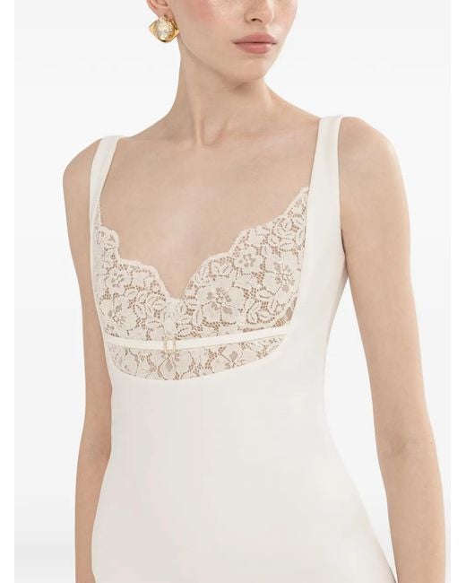 Nissa White Robe Mi-Longue À Détails En Dentelle