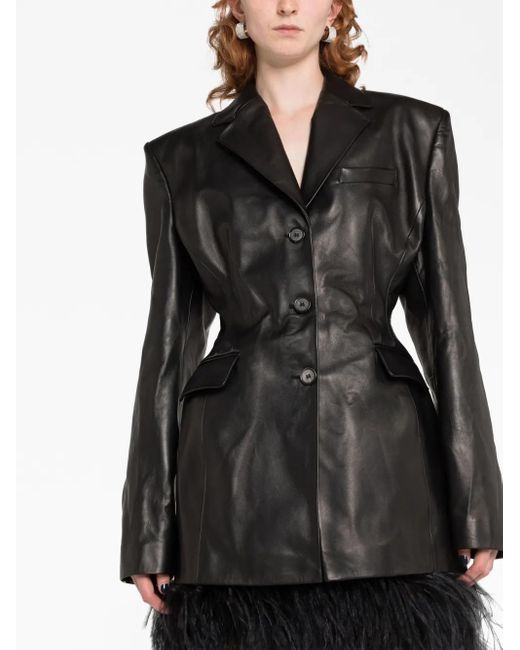 Magda Butrym Black Single-Breasted Leather Jacket