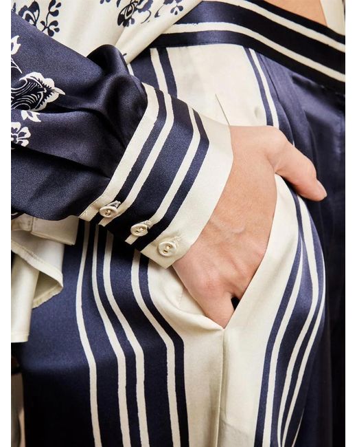 ALÉMAIS Blue Banderra Floral-Print Silk Trousers