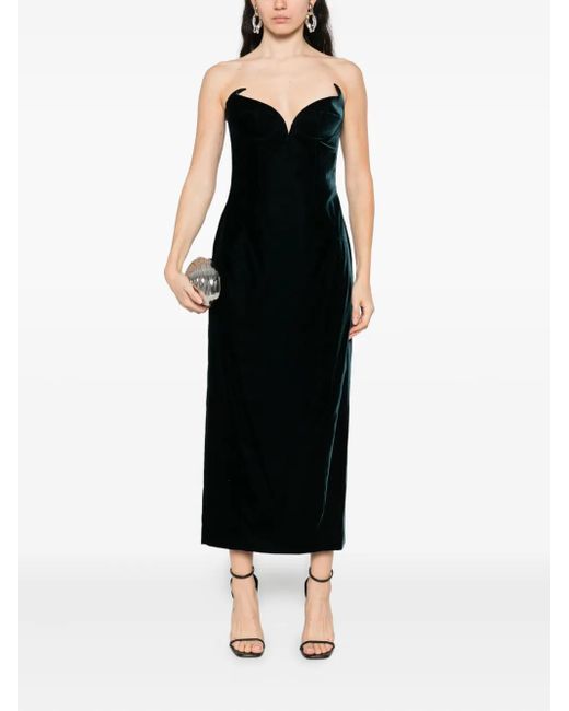 Mugler Black Velvet Strapless Midi Dress
