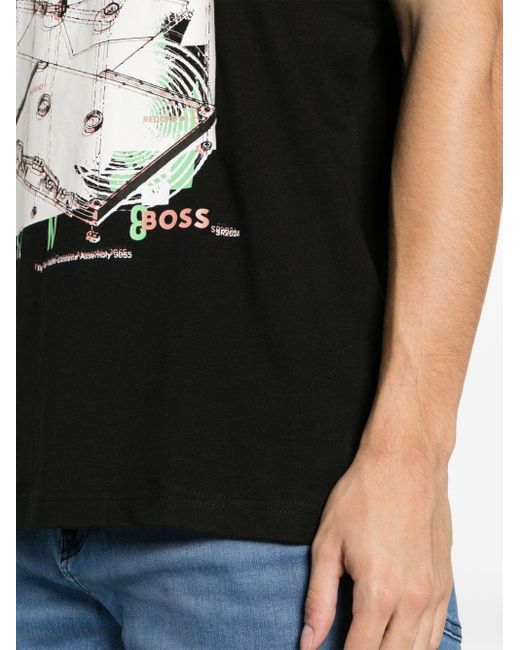 Boss Katoenen T-shirt Met Grafische Print in het Black voor heren