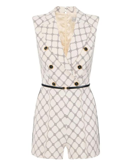 Elisabetta Franchi Jumpsuit Met Dubbele Rij Knopen En Geometrische Print in het Natural