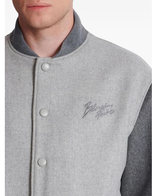 Balmain Gray Button-Down Bomber Jacket for men