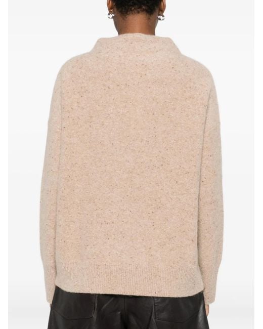 Vince Natural Melierter Pullover mit Stehkragen