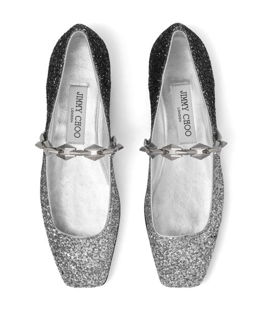 Jimmy Choo White Diamond Tilda Glitter Ballerina Shoes
