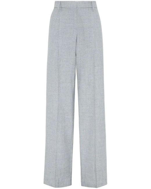 Brunello Cucinelli Gray Pleated Wide-Leg Trousers