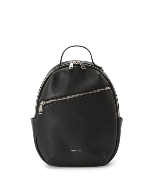 agnès b. Embossed-logo Leather Backpack in Black | Lyst
