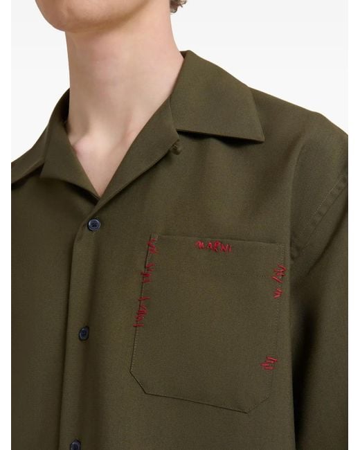 Marni Green Tropical Wool Bowling Shirt With Mending-Embroidery for men