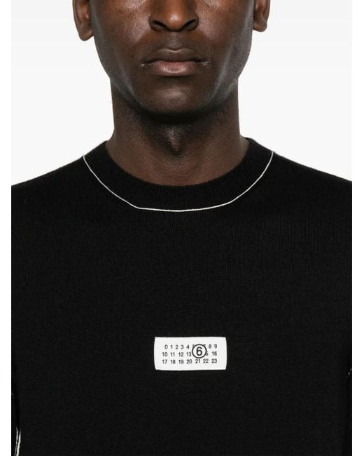 MM6 by Maison Margiela Black Crew Neck Sweater With Contrasting Stitch Detail for men