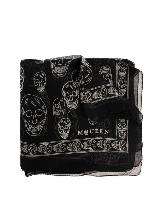 Alexander McQueen Black Skull-Print Scarf