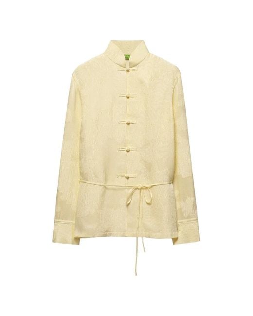 Shanghai Tang White Patterned-Jacquard Belted Shirt