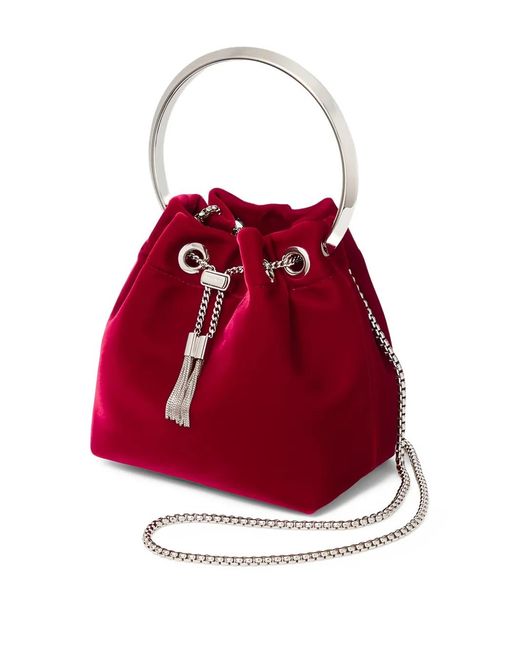 Jimmy Choo Red Bon Bon Ring-Top Bucket Bag