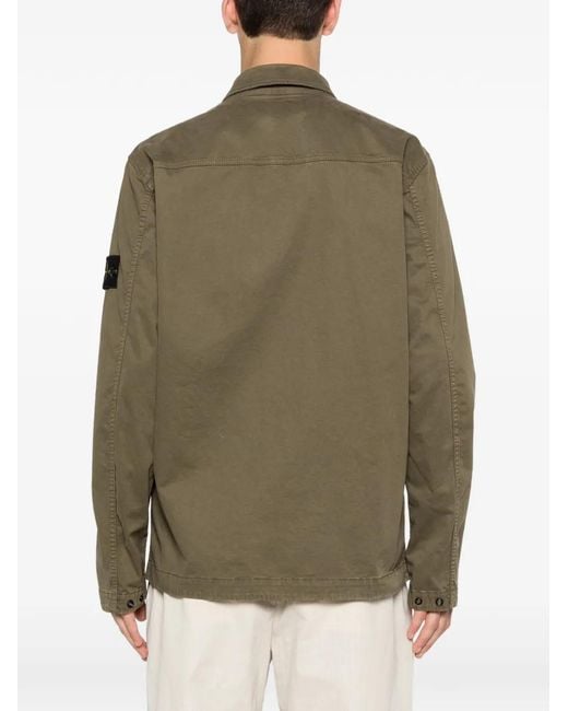 Stone Island Green Compass Logo-Patch Shirt for men
