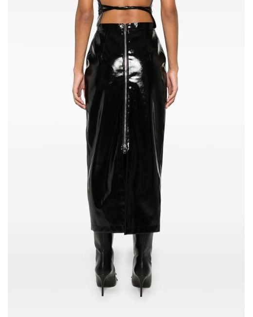 MSGM Black Patent Midi Skirt