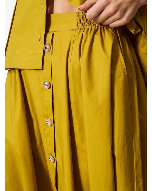 Twinset Yellow Buttoned Midi Skirt