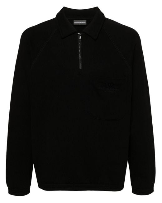 Emporio Armani Black Logo-embroidered Zipped Sweatshirt for men
