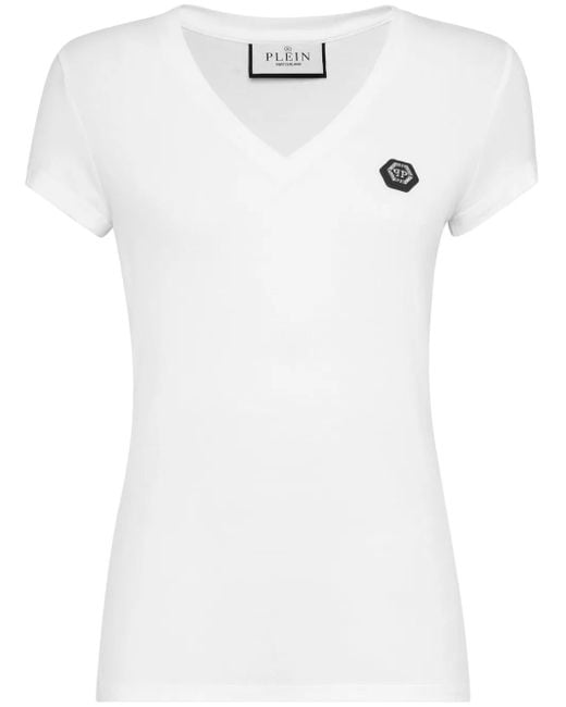 Philipp Plein White Logo-Appliquéd Cotton T-Shirt