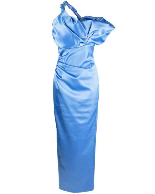 Rachel Gilbert Blue Larna One-shoulder Gown Dress
