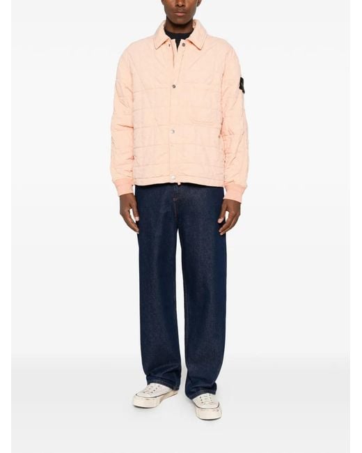 Stone Island Pink Quilted Logo-Patch Padded Jacket for men