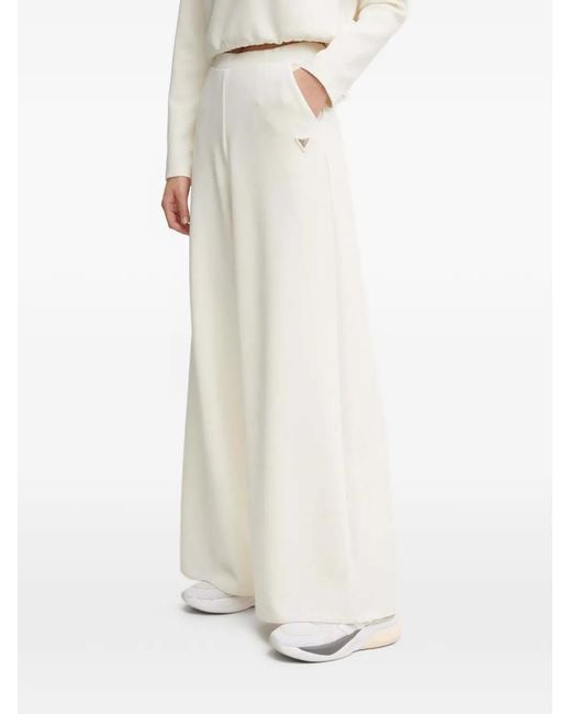 Guess White Logo-Plaque Wide-Leg Trousers