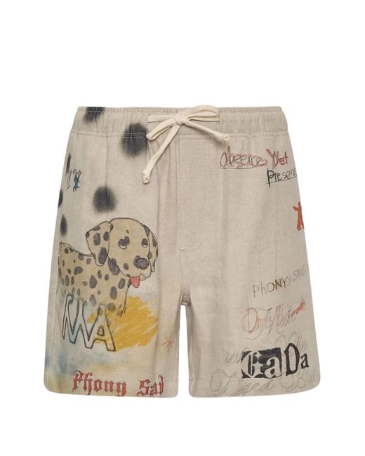 OPEN YY Natural Graphic-Print Drawstring Shorts