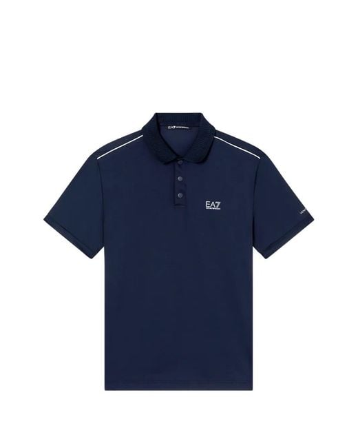 EA7 Blue Striped-Trim Short-Sleeved Polo Shirt for men