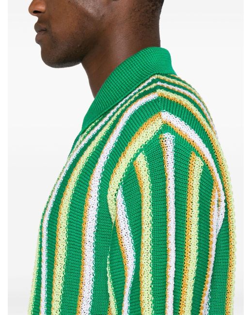 Marni Green Striped Crochet Polo Shirt for men