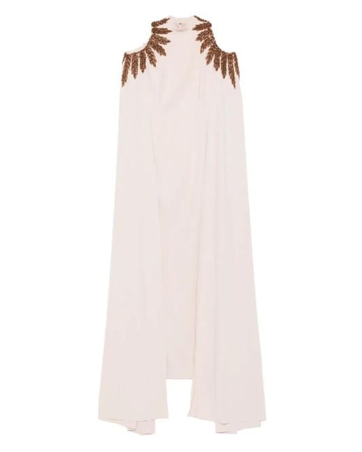 Jean Louis Sabaji White Embellished Cape Dress