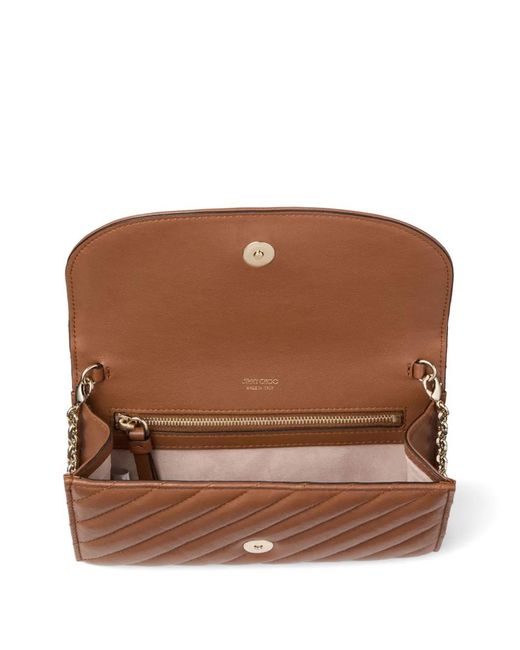 Jimmy Choo Brown Curve Tan Quilted Biker Leather Wallet With Chain