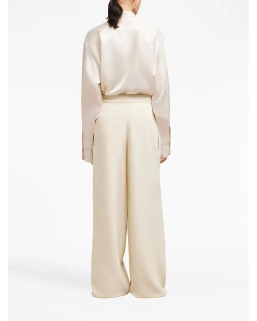AMI Natural Layered Wide-Leg Trousers