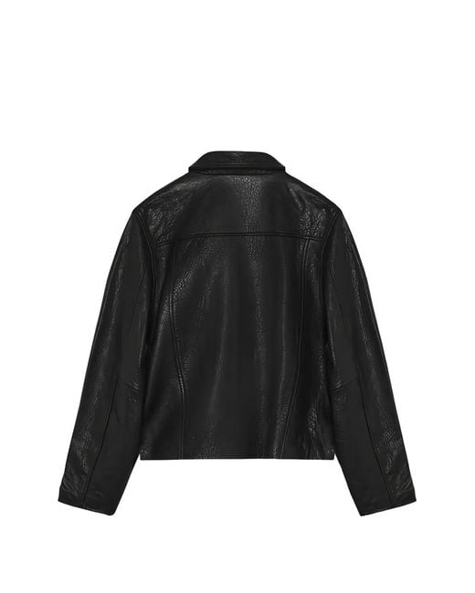 Won Hundred Black Collared Leather Jacket for men