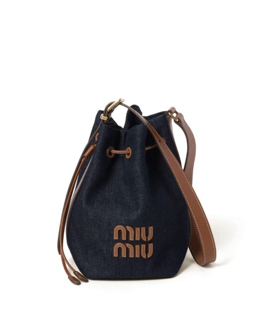 Miu Miu Blue Logo-lettering Denim Bucket Bag
